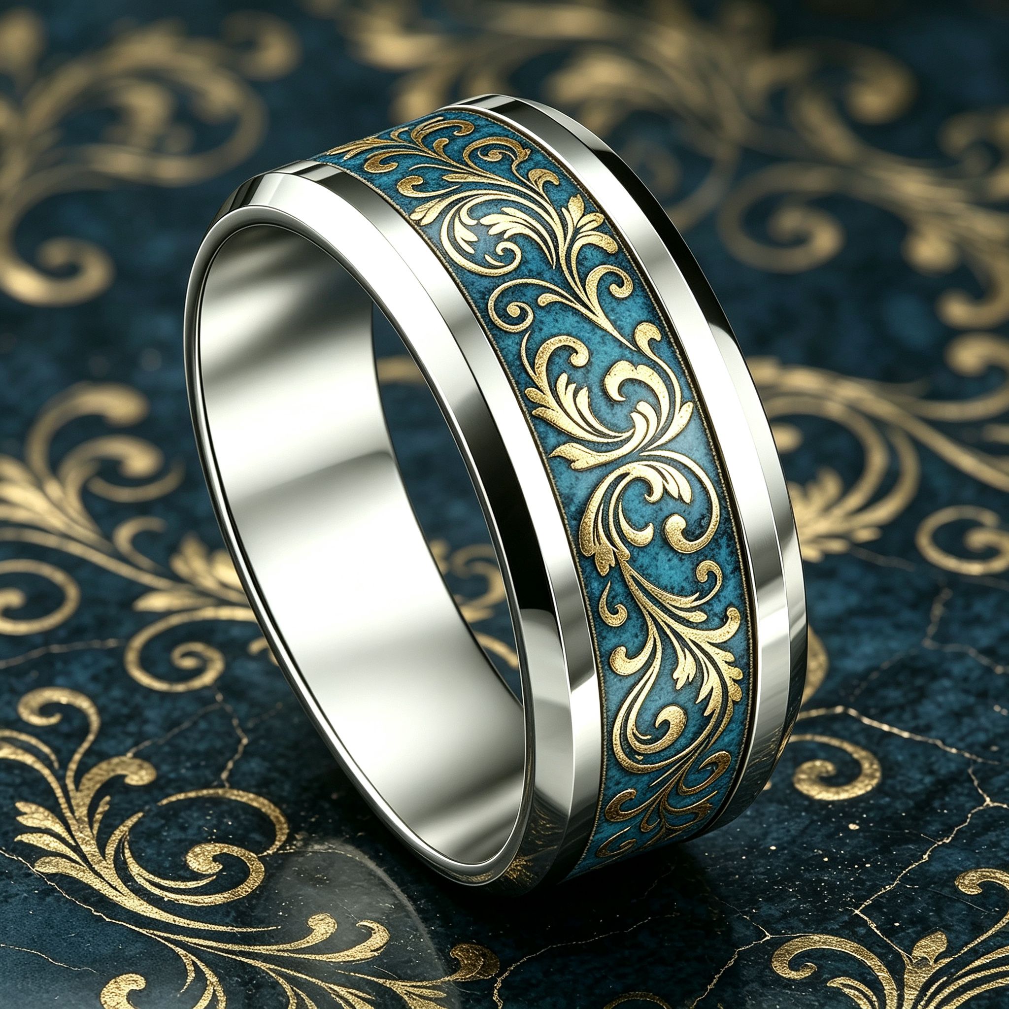 Women's Blue Base-Plated Ivy Ring, Waterproof & Hypoallergenic